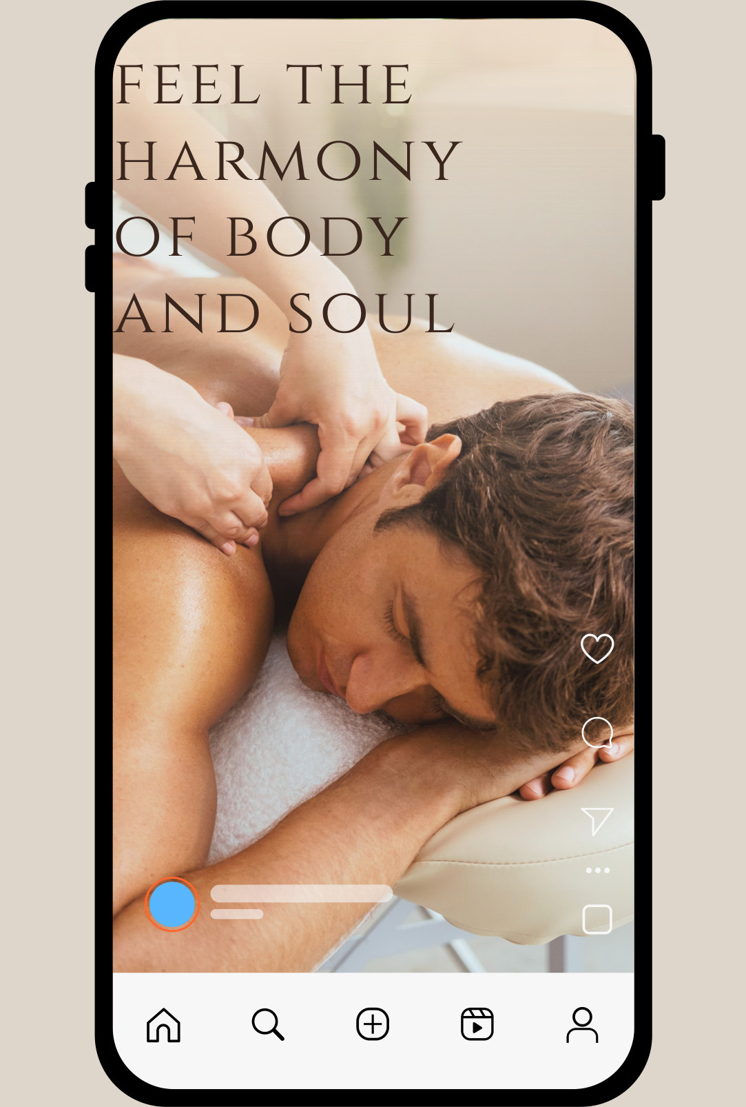 ALUNA mobile post reading "Feel the harmony of body and soul" over a back-massage image