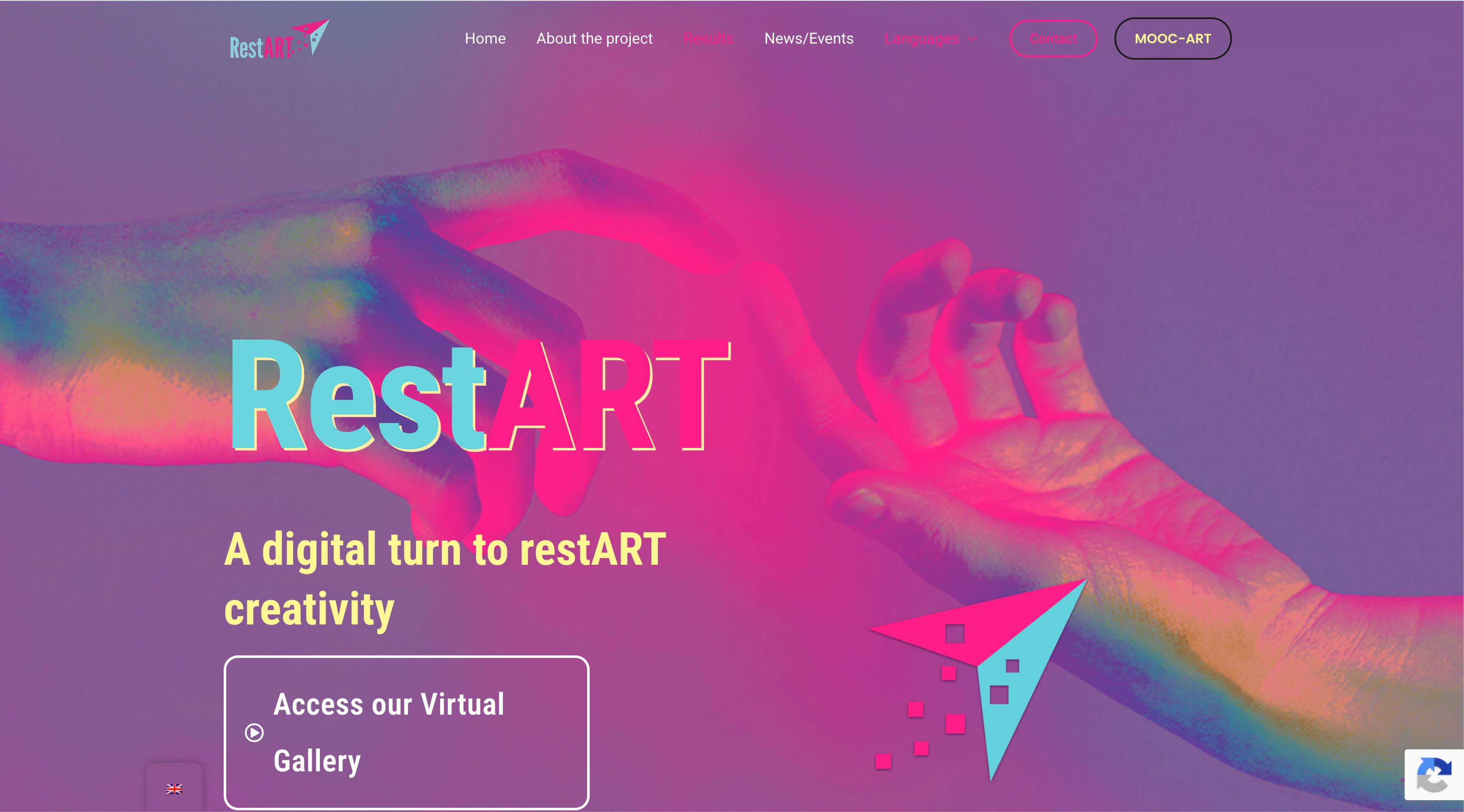 RestART Creativity homepage with its purple, magenta and cyan identity